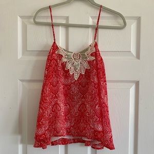 BLUE RAIN from Francesca’s - Macrame and Printed Spaghetti Strap Top - S